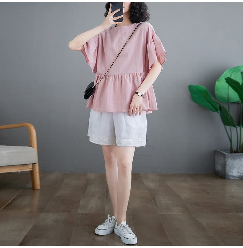 フリルブラウス ふんわり裾フリルペプラムブラウス