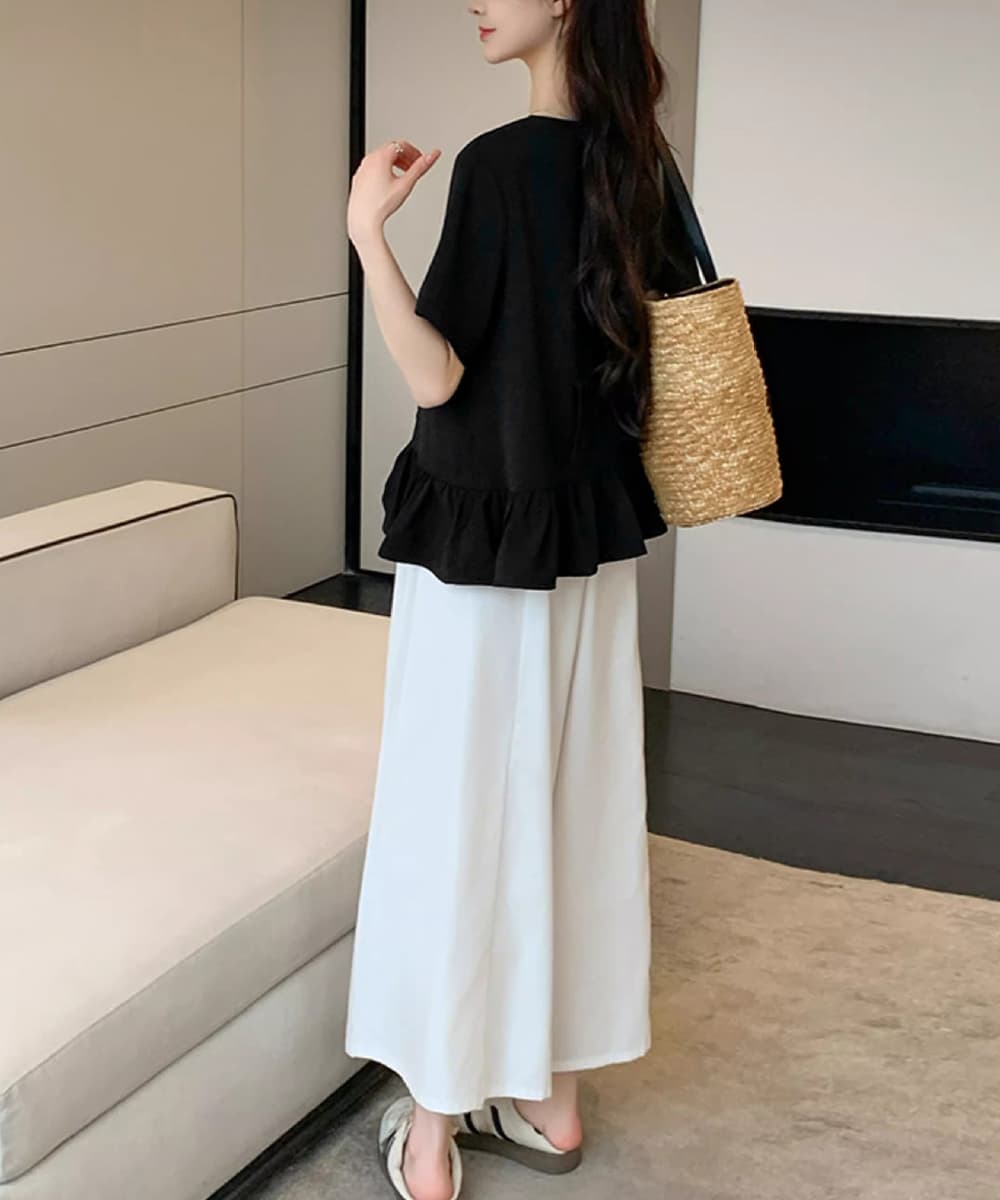 フリルブラウス 裾フリル段重ねブラウス 半袖 夏秋服