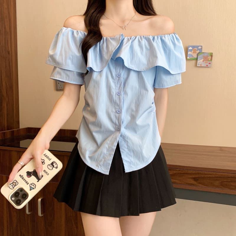 フリルブラウス ゆらめき肩出し襟フリルブラウス