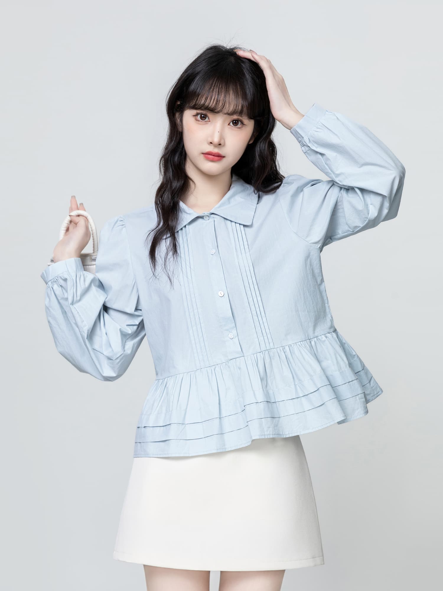 フリルブラウス 優雅な二段裾フリルブラウス