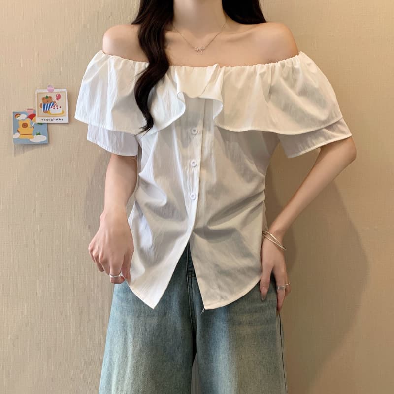 フリルブラウス ゆらめき肩出し襟フリルブラウス