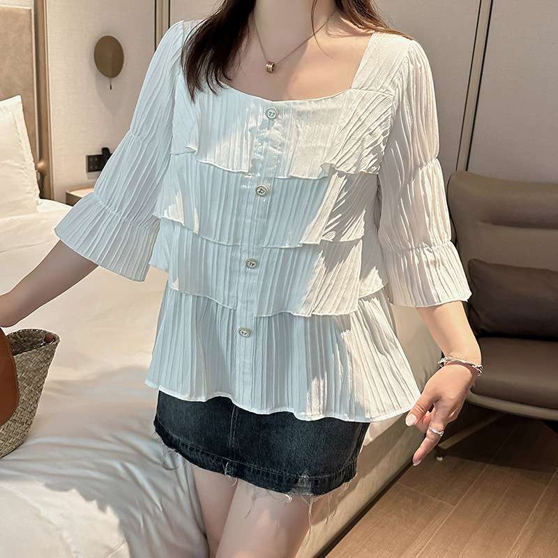 フリルブラウス ティアードフリル袖ブラウス