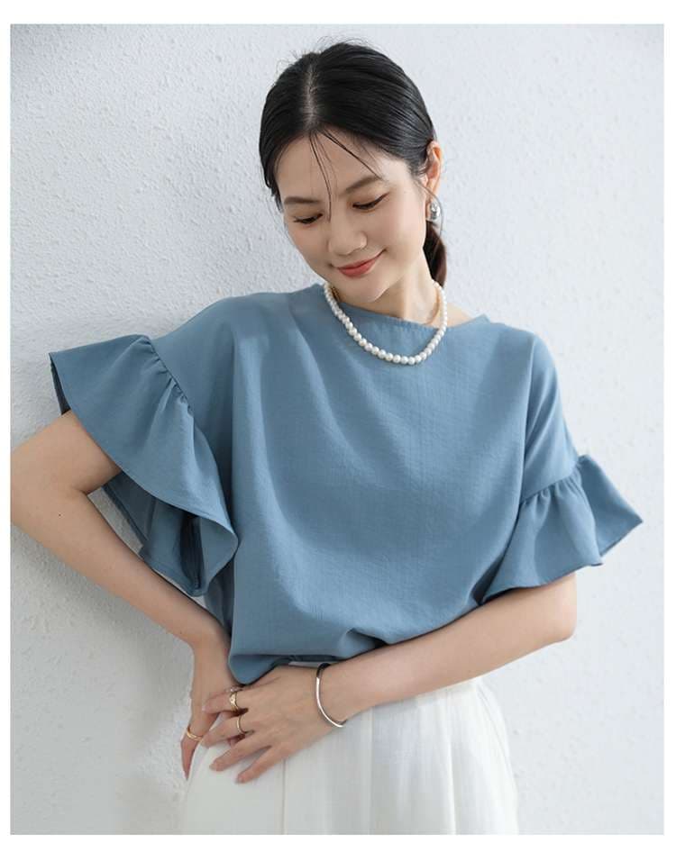 フリルブラウス ふんわり袖フリルデザインブラウス