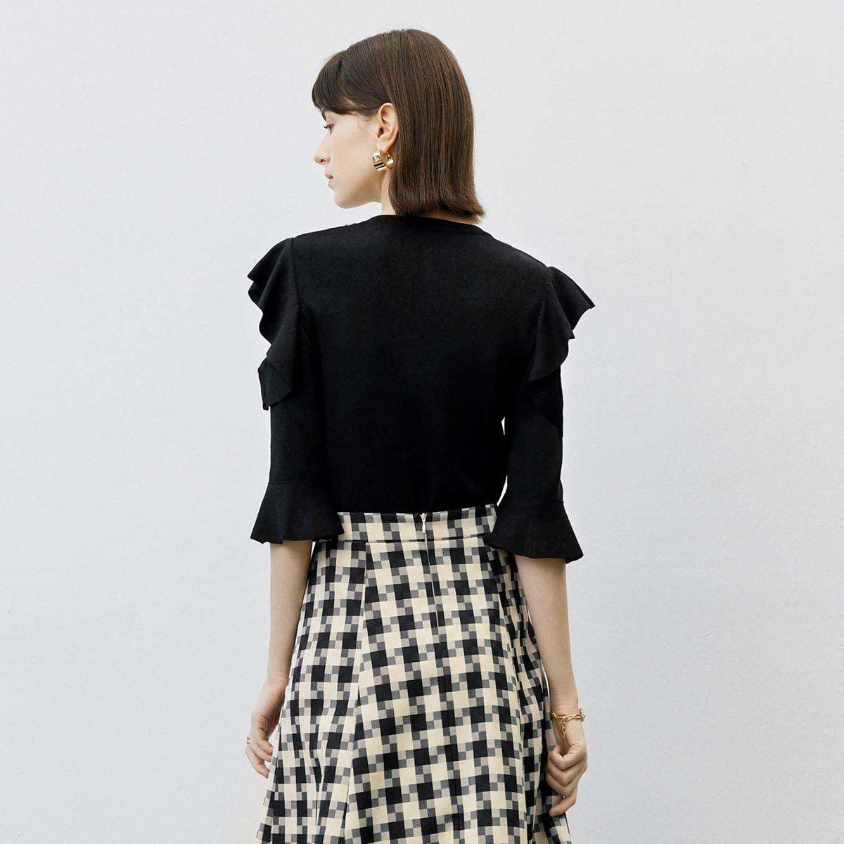 フリルブラウス デザイン袖フリル装飾ブラウス