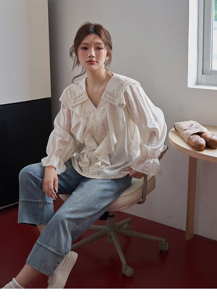 レース襟フリルブラウス