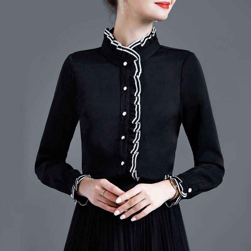 スタンドカラーフリルブラウス