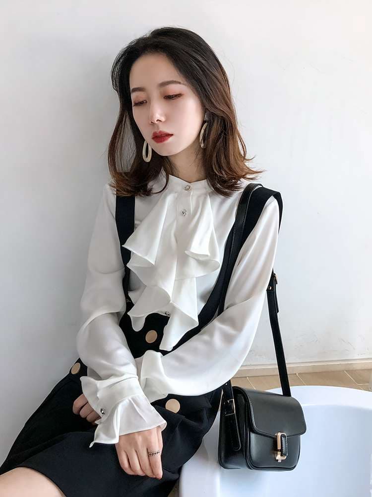 フリルブラウス エレガントフリル袖ブラウス