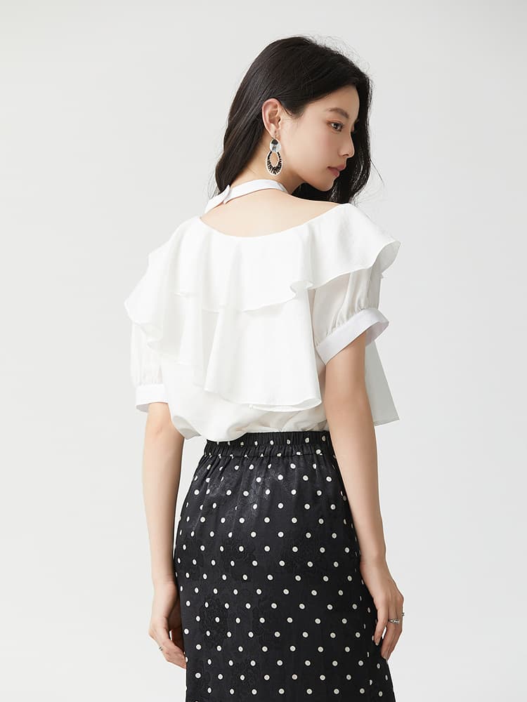 フリルブラウス 二段重ねフリルチョーカーブラウス