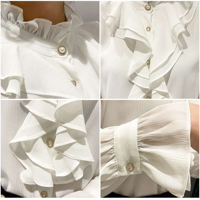 フリルブラウス 優雅なフリルカラーブラウス