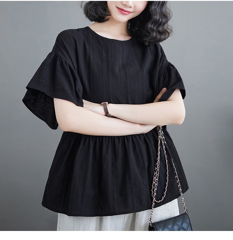 フリルブラウス ふんわり裾フリルペプラムブラウス