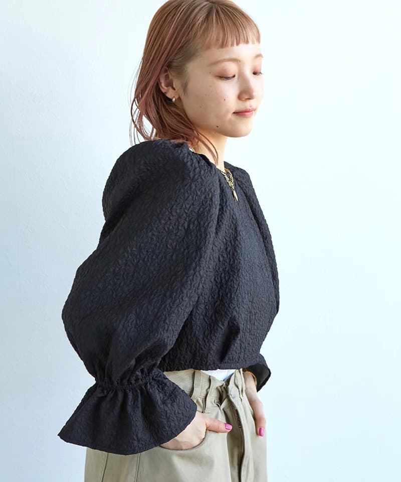 フリルブラウス ボリューム袖 リボン飾り