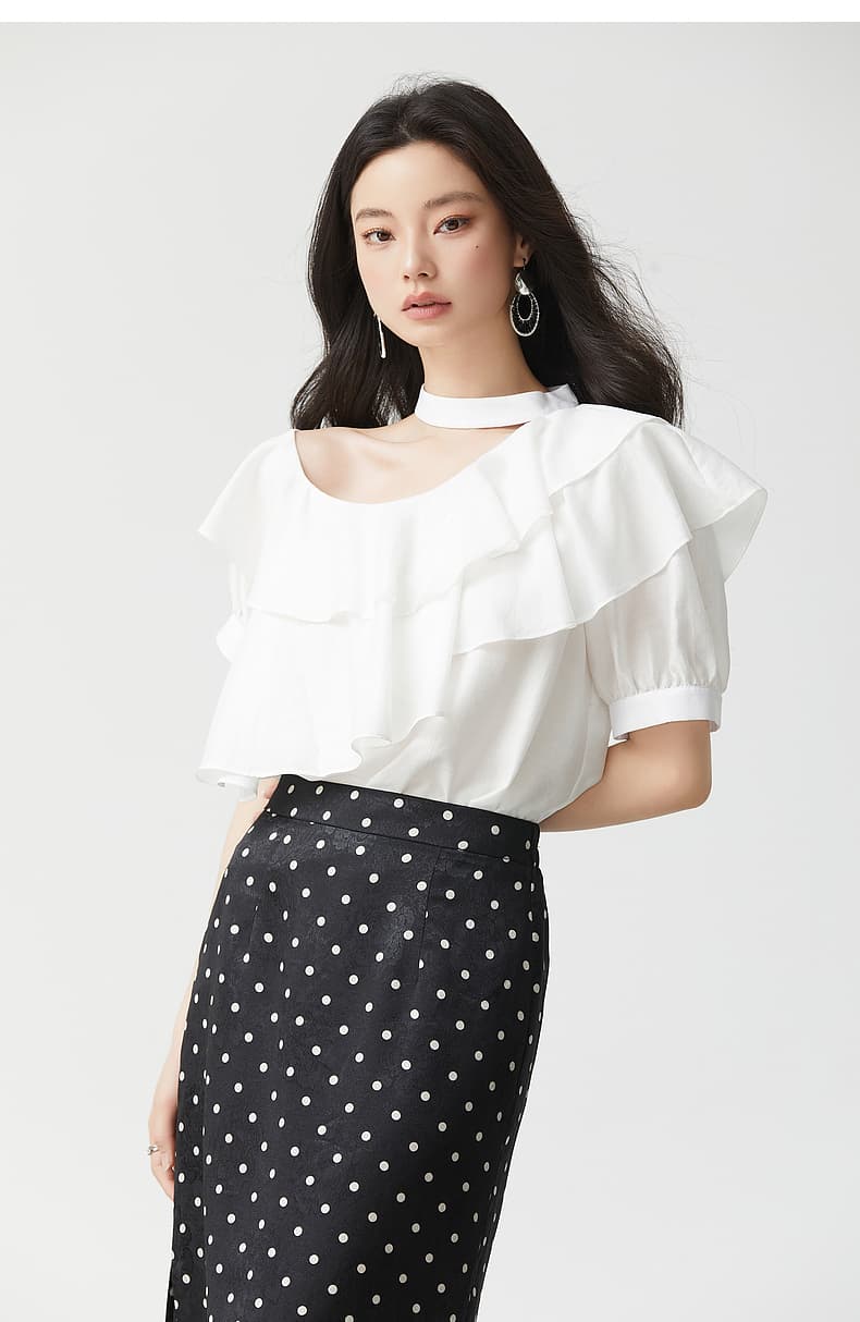 フリルブラウス 二段重ねフリルチョーカーブラウス