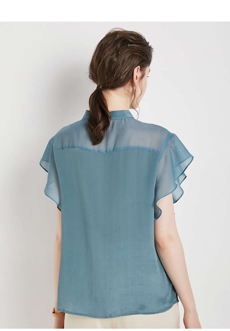 フリルブラウス フリル袖デザインスタンドカラーブラウス