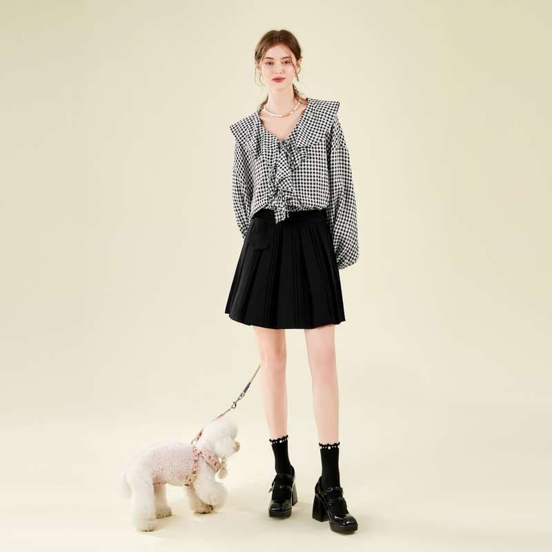 ギンガムチェックフリルブラウス