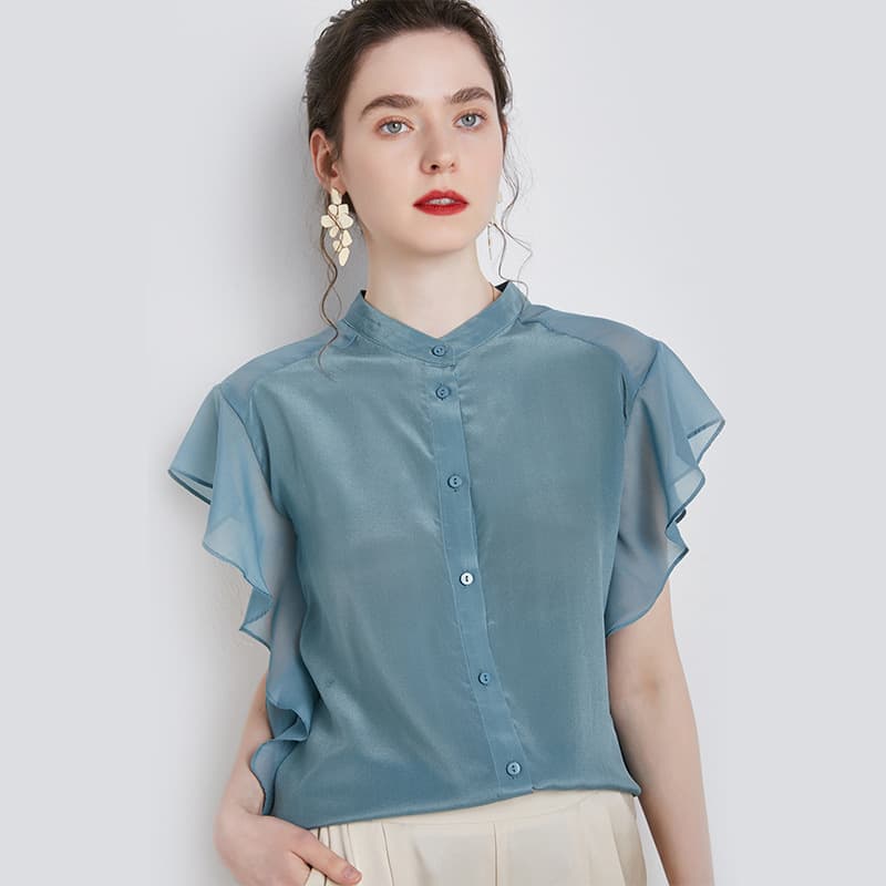 フリルブラウス 上品フリル袖シフォンブラウス