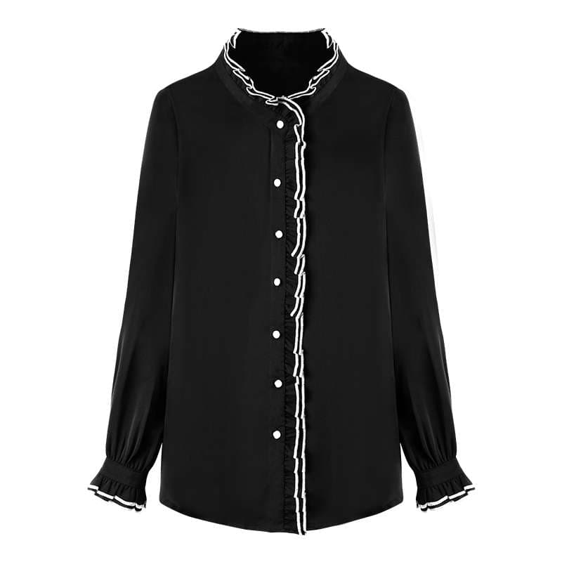 スタンドカラーフリルブラウス