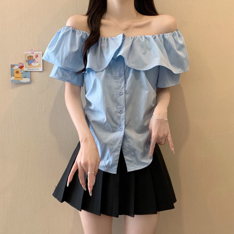 フリルブラウス ゆらめき肩出し襟フリルブラウス