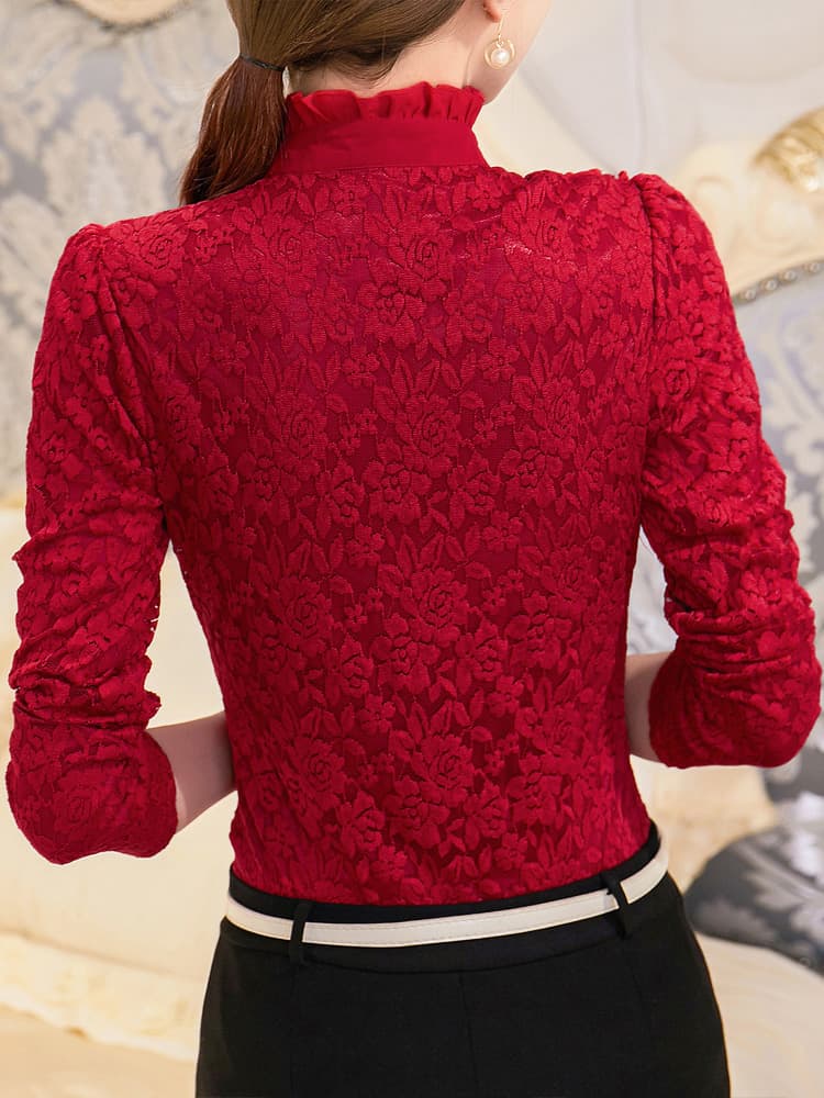 フリルブラウス レース調フリル襟付きブラウス