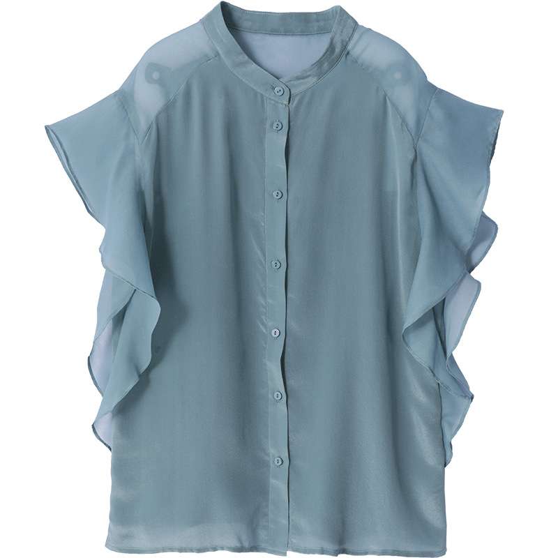 フリルブラウス フリル袖デザインスタンドカラーブラウス