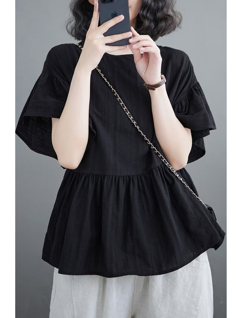 フリルブラウス ふんわり裾フリルペプラムブラウス