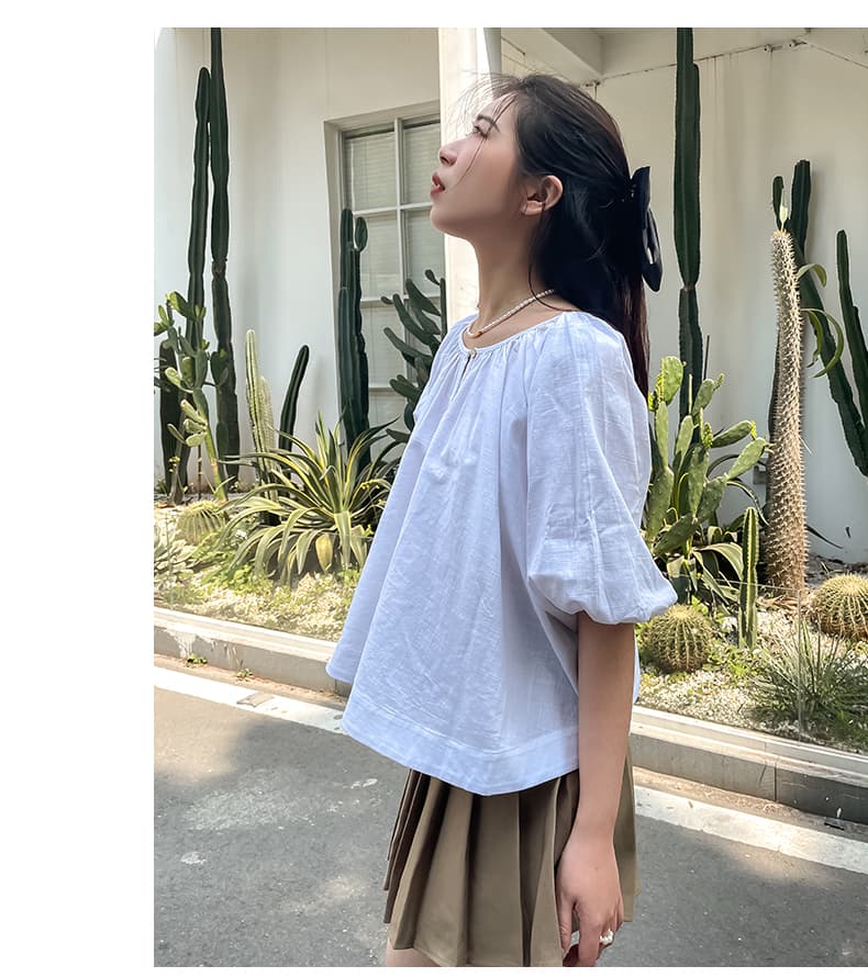 フリルブラウス 胸元優美ギャザーフリルブラウス