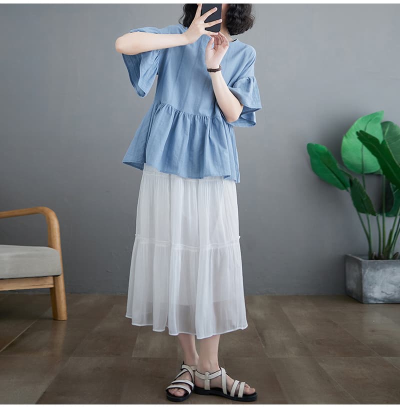 フリルブラウス ふんわり裾フリルペプラムブラウス