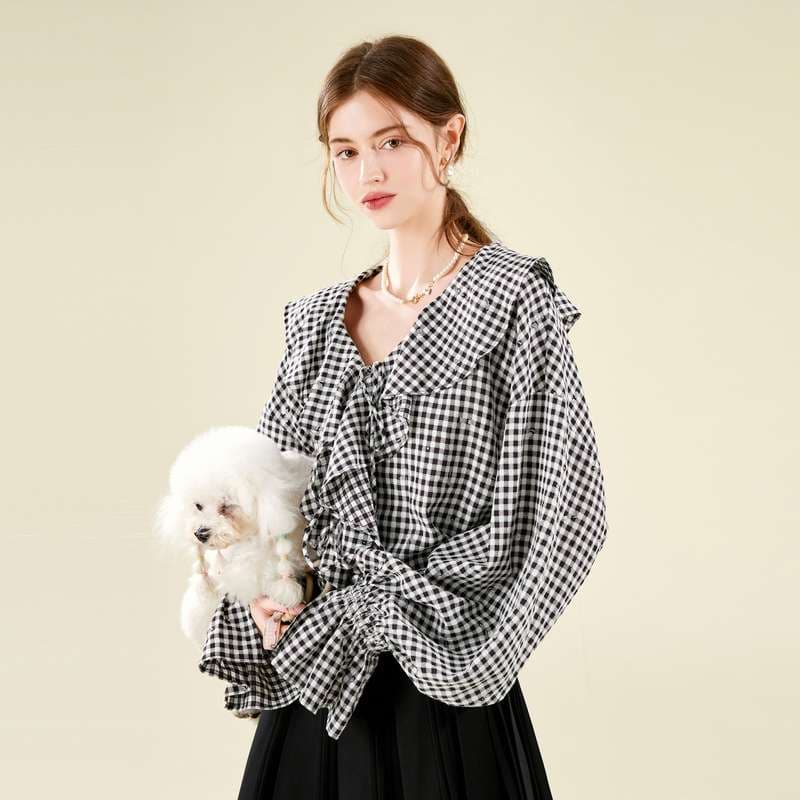 ギンガムチェックフリルブラウス
