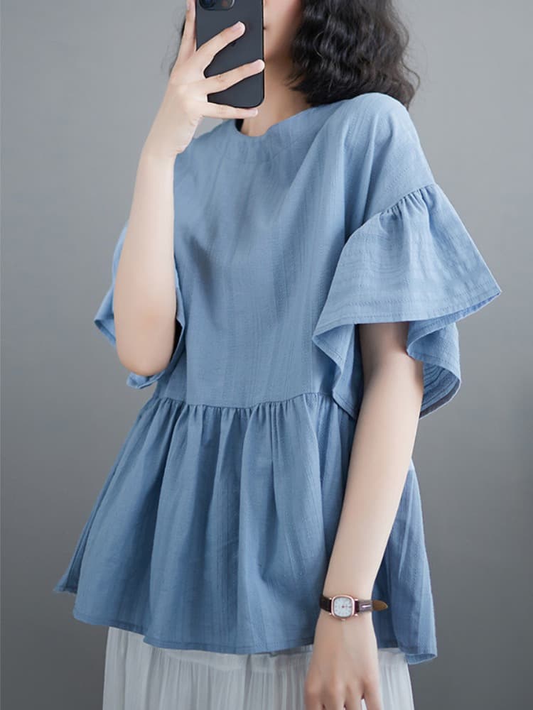 フリルブラウス ふんわり裾フリルペプラムブラウス