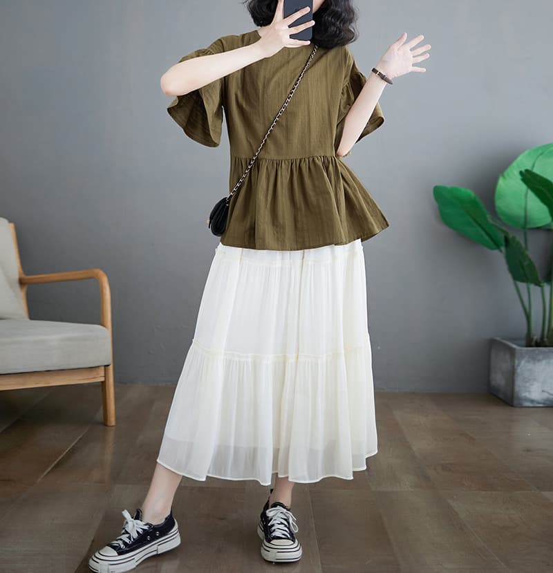 フリルブラウス ふんわり裾フリルペプラムブラウス