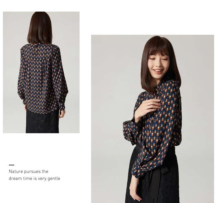 フリルブラウス 幾何学模様フリル袖ブラウス