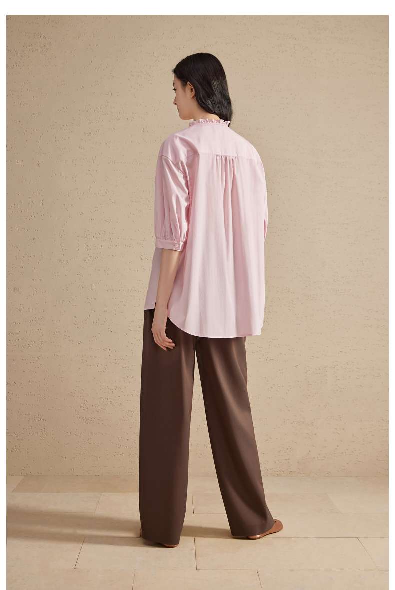 フリルブラウス フリル襟リボン付きギャザーブラウス