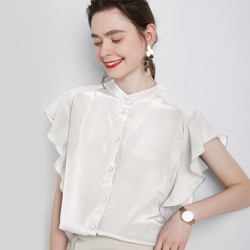 フリルブラウス 上品フリル袖シフォンブラウス