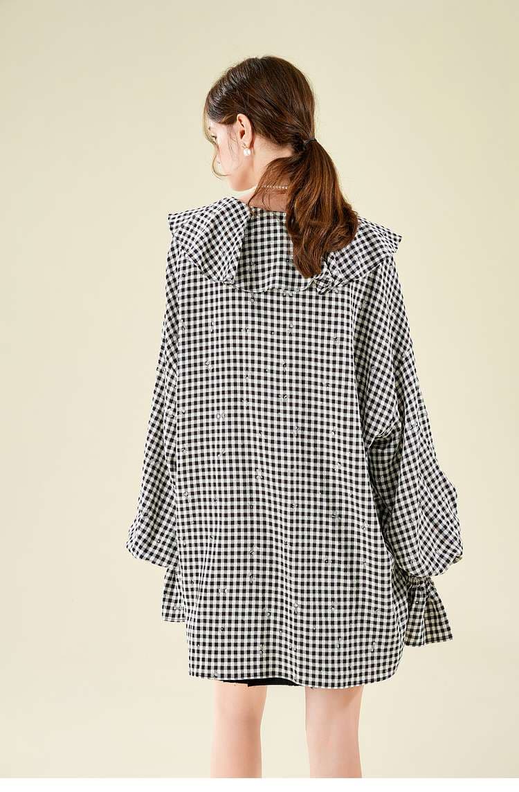 ギンガムチェックフリルブラウス