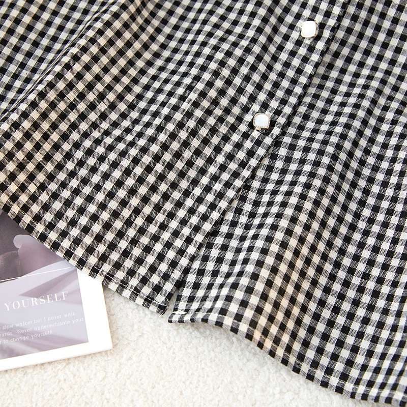 フリルブラウス フリル襟チェック柄ブラウス