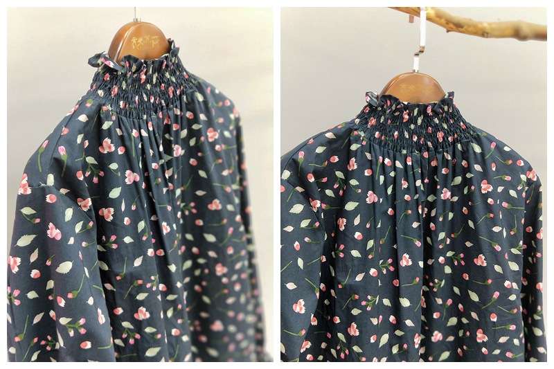 フリルブラウス 繊細花柄フリル袖ブラウス