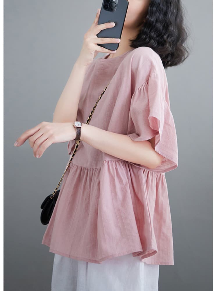 フリルブラウス ふんわり裾フリルペプラムブラウス