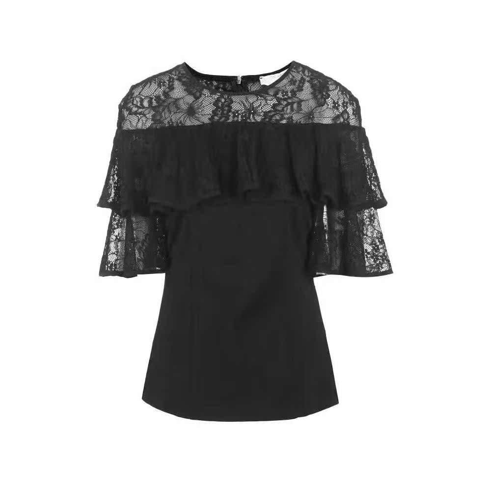 フリルブラウス 透かし編み二段フリル袖ブラウス