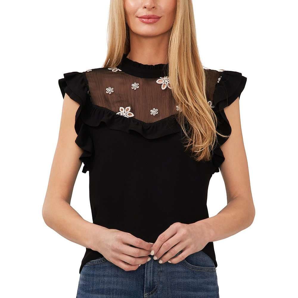 花柄シースルーフリルブラウス