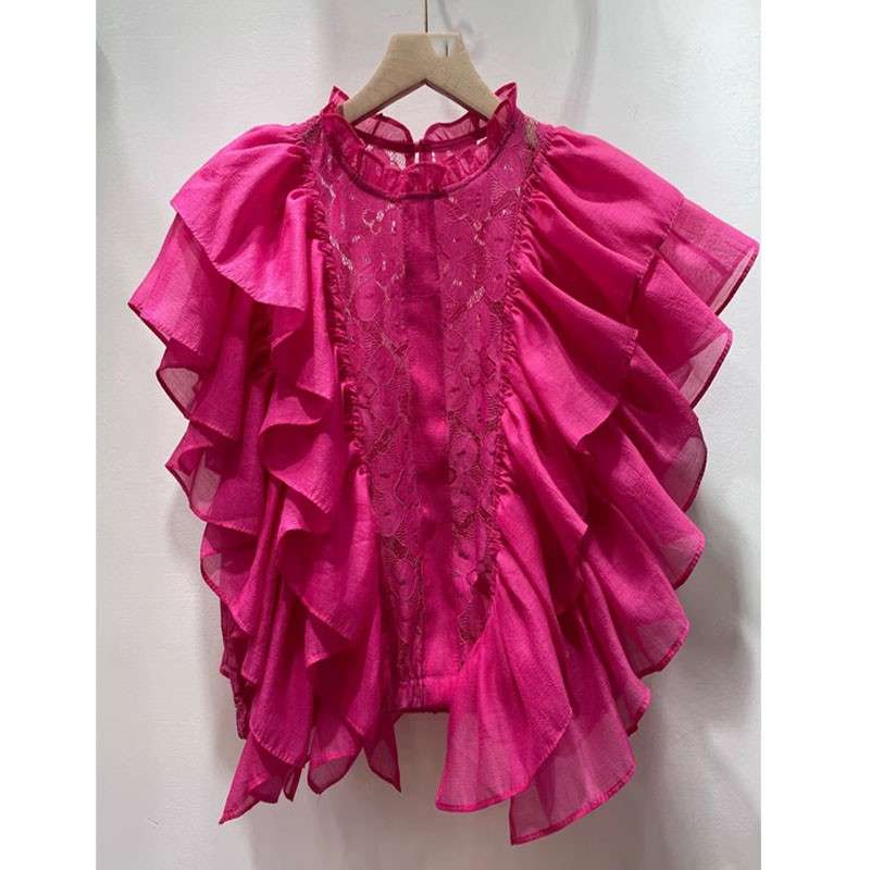 フリルブラウス 華やかフリル襟付きレースブラウス