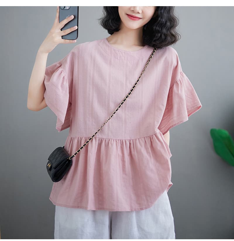 フリルブラウス ふんわり裾フリルペプラムブラウス