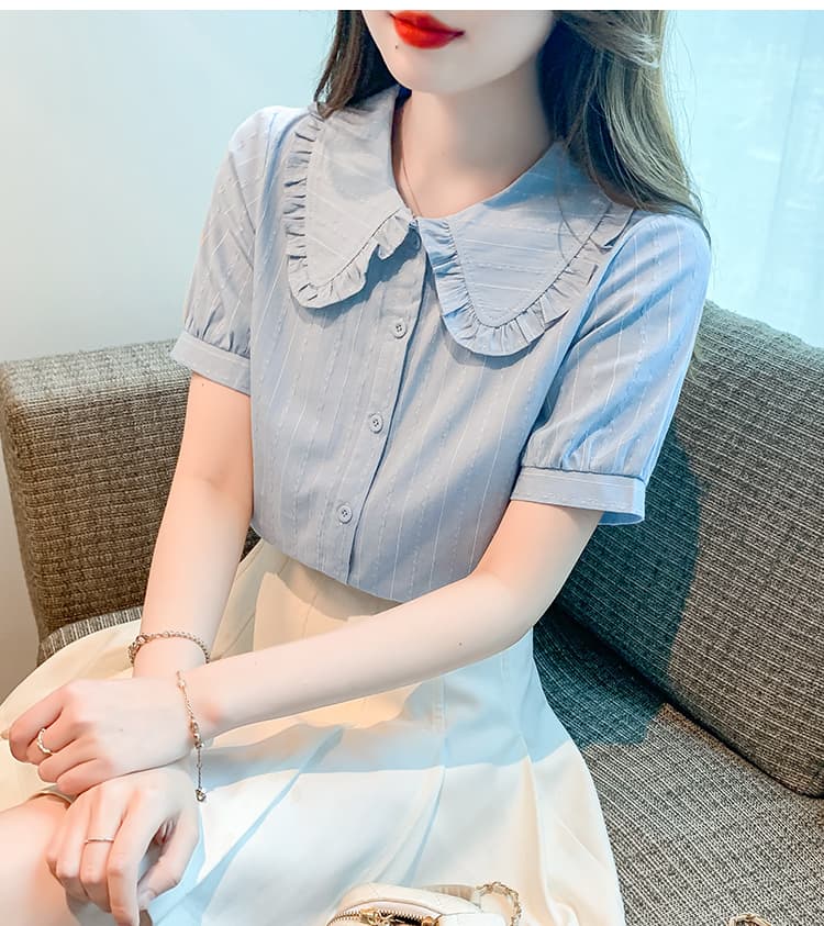 フリルブラウス 優美丸襟フリル半袖ブラウス