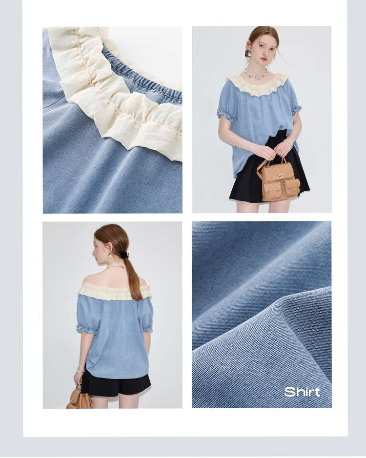 フリル襟付き袖フリルブラウス