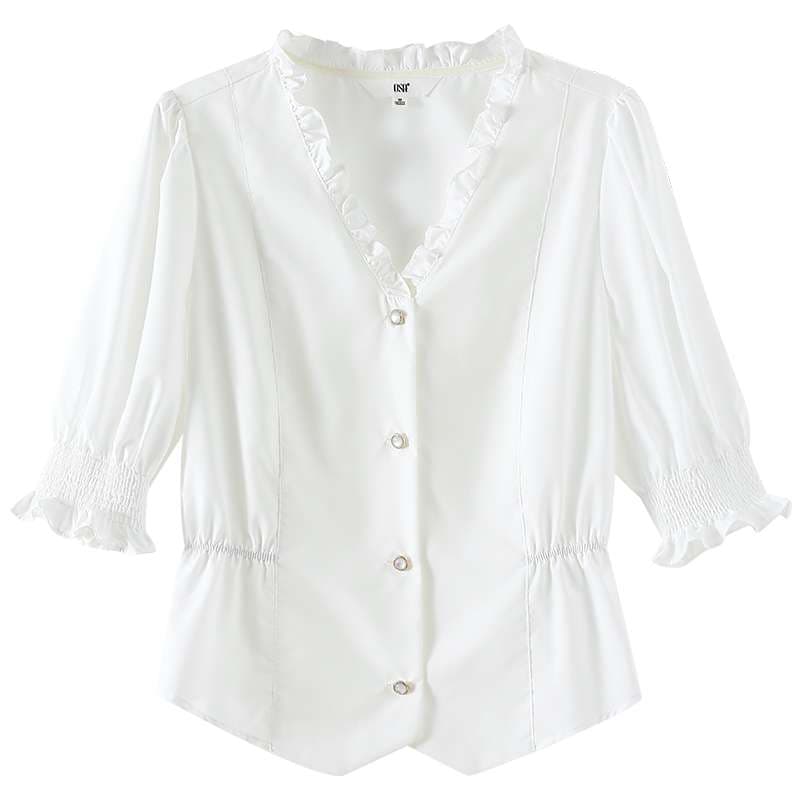 フリルブラウス 優雅なフリル襟付きブラウス