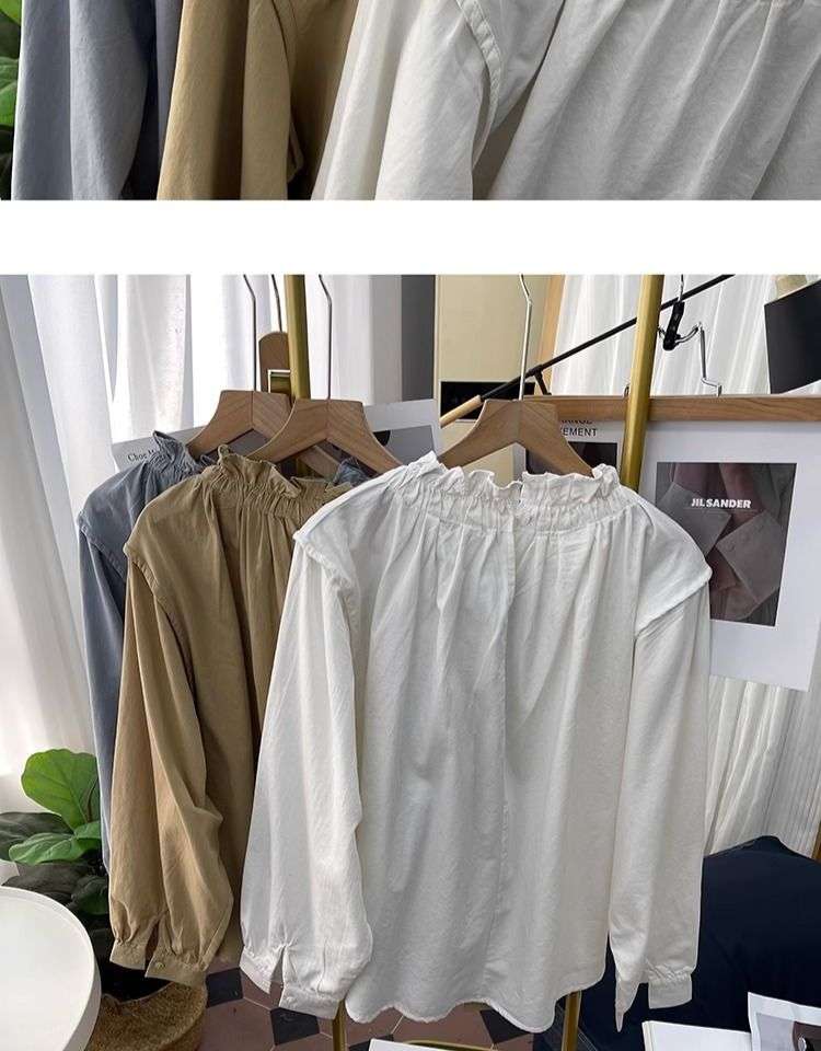 フリルブラウス フリル襟シャーリングブラウス