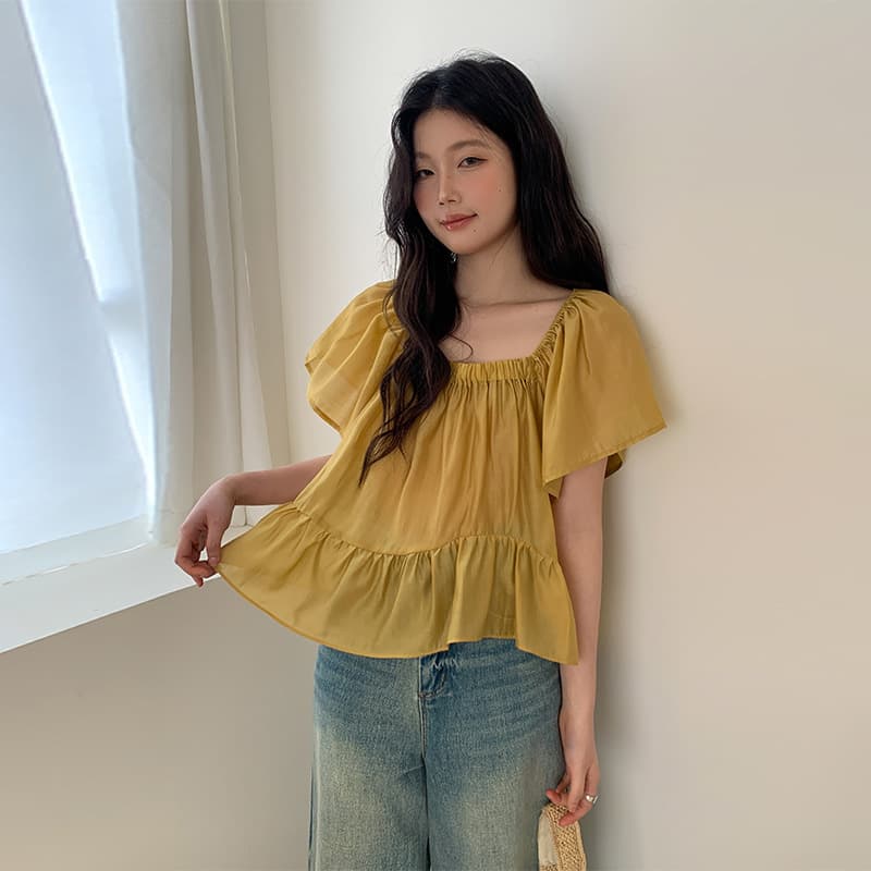 フリルブラウス 優美なフロントフリル飾り切替ブラウス